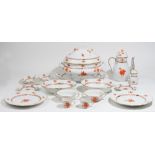 A Herend porcelain `Chinese Bouquet Rust' pattern part dinner and coffee service,