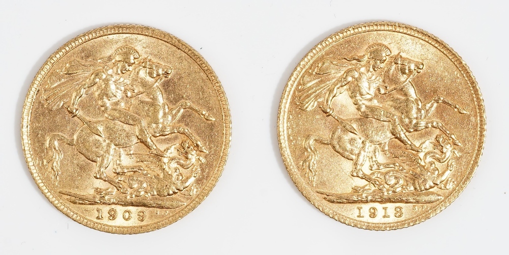 An Edward VII sovereign 1909 and a George V sovereign 1913, (2). - Image 2 of 2