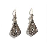 A pair of gold backed and silver set diamond pendant earrings,