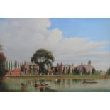 English School (19th century), Riverside villas with rowing boats in the foreground, oil on canvas,