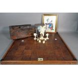 Collectables, an early 20th century wooden chess board, 47cm x 47cm,