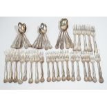 An American Sterling silver part table service, comprising; twelve dessert forks,