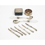Silver mounted wares comprising: a rectangular cigarette box (hallmarks rubbed),
