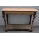 A 19th century French console, the marble top over a painted single drawer base,