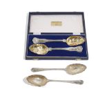 A pair of silver berry spoons, as converted from tablespoons, having gilt bowls, London 1823,
