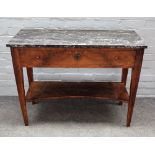 A 19th century French console, the marble top over a mahogany single drawer base,