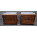 A pair of 18th century style walnut lift top box stools,