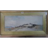 Fred Rider (early 20th century), Bamborough Castle, watercolour, signed and inscribed, 22cm x 55cm.