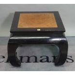 An early 20th century Eastern ebonised square coffee table, with inswept supports,