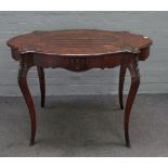 A Louis XV style kingwood, rosewood, ebonised inlaid and gilt metal mounted writing table,