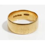 An 18ct gold wide band wedding ring, London 1920, ring size Q, weight 6.8 gms.