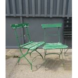 A pair of early 20th century green painted folding garden chairs, (2).