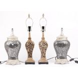 A pair of modern table lamps of baluster form, with a crackle glaze design, 51cm high,