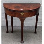 A mid-18th century mahogany semi-elliptic tea table, on pad feet, 74cm wide x 71cm high.