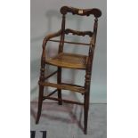 A 19th century faux rosewood child's high chair, on splayed supports, 38cm wide x 88cm high,