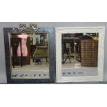 A modern grey painted rectangular wall mirror, 64cm wide x 82cm high,