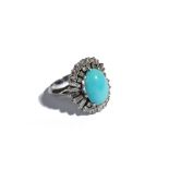 A turquoise and diamond oval cluster ring,