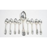 A group of silver spoons, comprising; an Aberdeen fiddle pattern tablespoon,