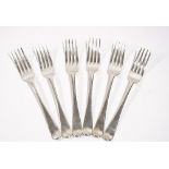 A set of six silver Old English pattern table forks, London 1810, combined weight 316 gms, (6).