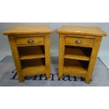 A pair of modern oak single drawer bedside tables, 50cm wide x 72cm high.