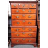 A George III mahogany chest on chest, of two short and six long graduated drawers on bracket feet,
