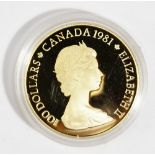 A Canada gold proof one hundred dollars 1981, with a certificate and Royal Canadian Mint case.