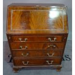 A George II style mahogany bureau, with four long drawers, 76cm wide x 102cm high.