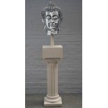 A modern silvered resin bust of a Buddha,