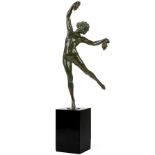 After Pierre Le Faguays (French 1892-1962) Art Deco patinated bronze dancing girl with grapes,