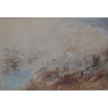 Manner of Joseph Mallord William Turner, View of an estuary town, pastel, 25.5cm x 38cm.