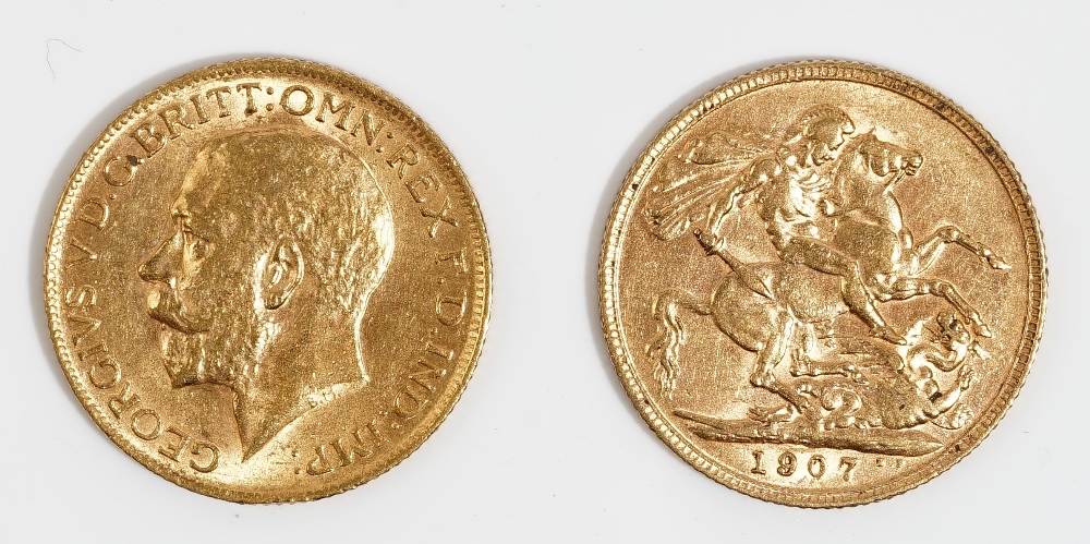 An Edward VII sovereign 1907 and a George V sovereign 1912, (2).