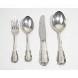 Georg Jensen; Viking pattern four-piece sterling silver place setting, Copenhagen 1927, tablespoon,