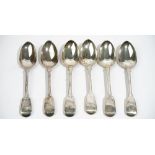 A set of six silver fiddle pattern tablespoons, London 1829, combined weight 450 gms, (6).