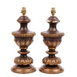 A pair of modern painted wooden table lamps, of baluster form, 45cm high.