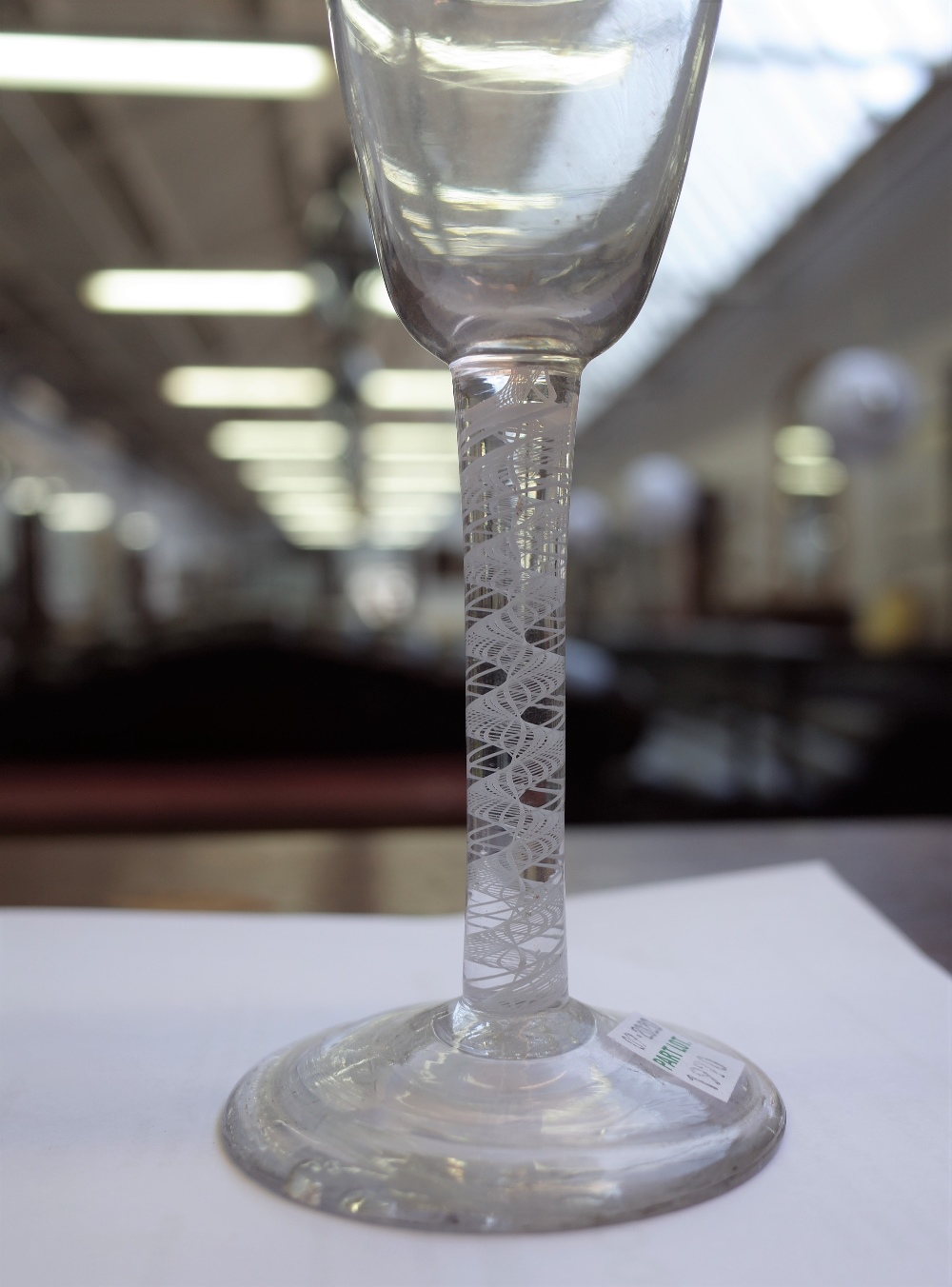 Two opaque twist wine glasses, circa 1765, the taller with moulded ogee bowl, - Image 5 of 7