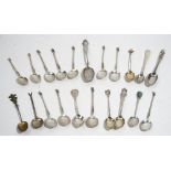 Eight silver tea and other spoons, four foreign spoons and nine similar teaspoons,