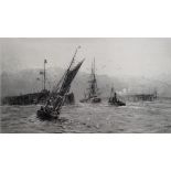 William Lionel Wyllie (British 1851-1931), The harbour mouth, etching, signed, 11cm x 19.5cm.