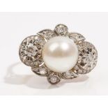 A cultured pearl and diamond-set dress ring Of lozenge design,