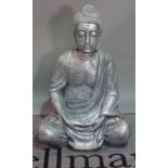 A modern silver painted fibre glass figure of Buddha, 65cm wide x 100cm high.