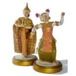 A rare and large pair of Royal Worcester figures of Balinese and Siamese dancers dated 1959,