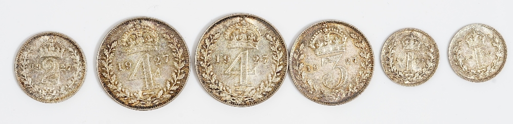 A George V four coin Maundy set 1927 and two further 1927 Maundy coins, - Image 2 of 2