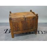 An early 19th century carved hardwood Afghan trunk, 66cm wide x 56cm high.