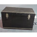 An early 20th century canvas bound car trunk, 86cm wide x 52cm high.