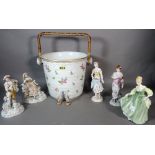 Ceramics; a group of ceramics including Meissen style figures,