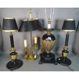 A modern metal and black painted table lamp on square base, 53cm high,