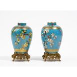 A pair of small French porcelain turquoise-ground ovoid vases, late 19th century,
