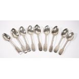 Silver spoons, comprising; three Scottish fiddle pattern dessert spoons,