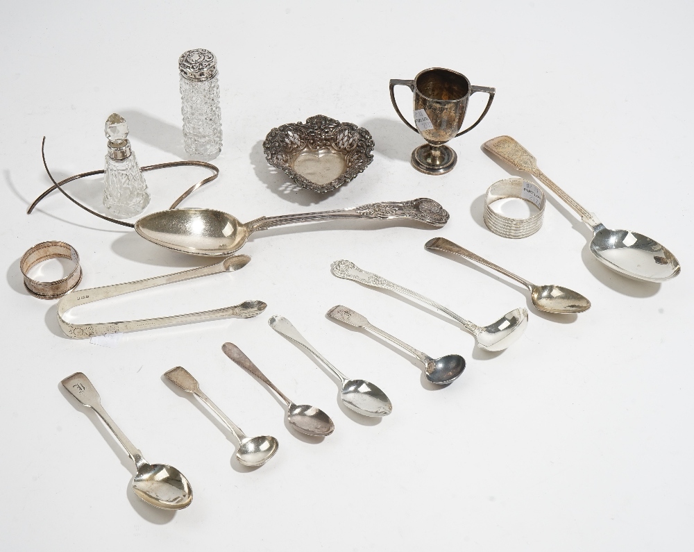 Silver and silver mounted wares, comprising; a bonbon dish, a twin handled trophy cup,