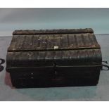 An early 20th century black painted metal travelling trunk, 74cm wide x 36cm high.