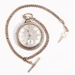 A Victorian pear cased silver pocket watch; the engine turned silver dial,